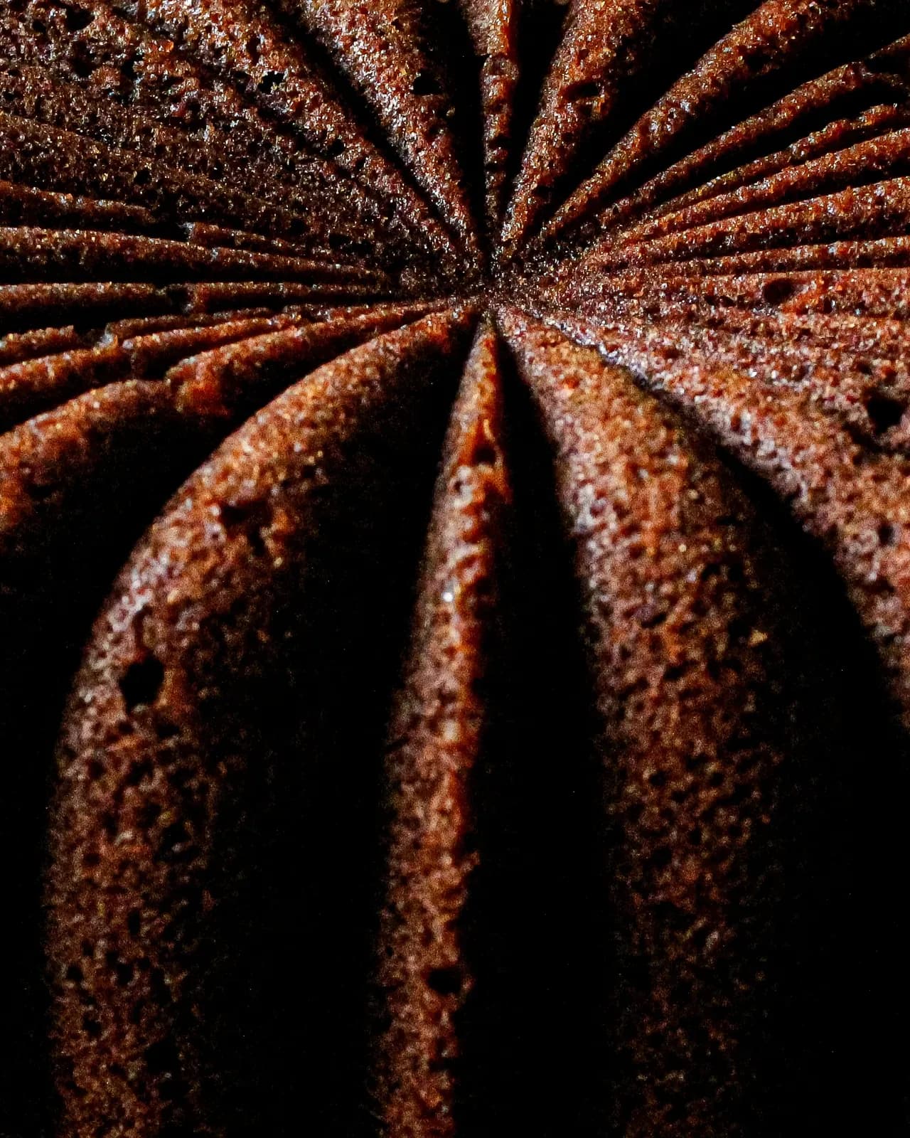 La torta scura a forma di zucca, sul fondo nero