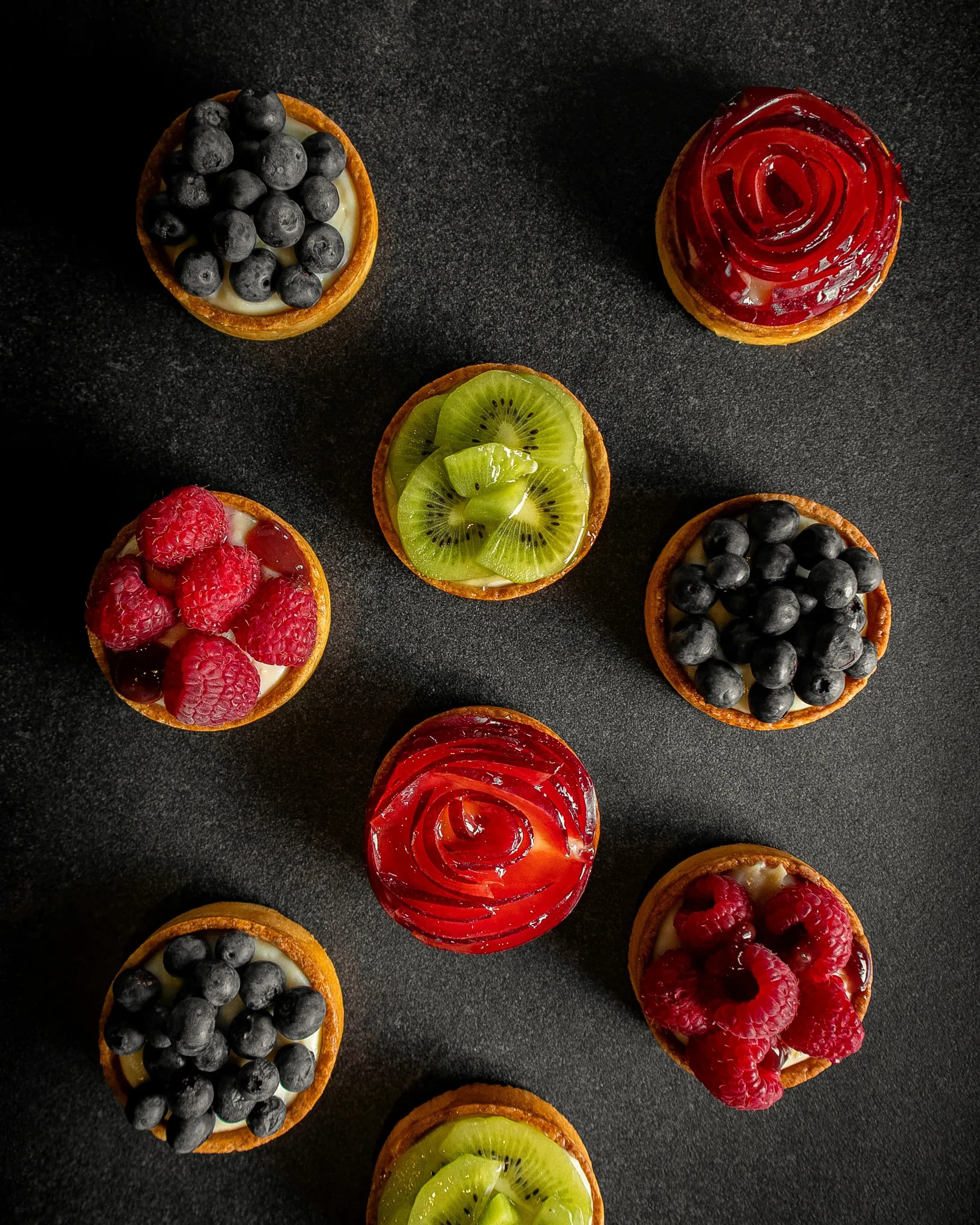 Le tartellette mignon alla frutta, dall'alto